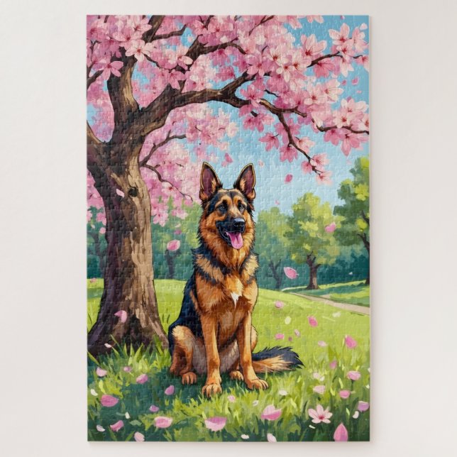 German Shepherd Spring Blossom Dog Jigsaw Puzzle (Vertical)