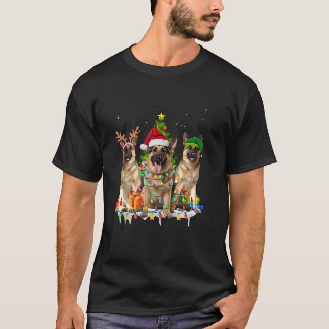 German Shepherd Squad Christmas Tree Lights Xmas B T-Shirt (Front)