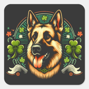 German Shepherd St Patrick's Day Shepherd Dog Gift Square Sticker