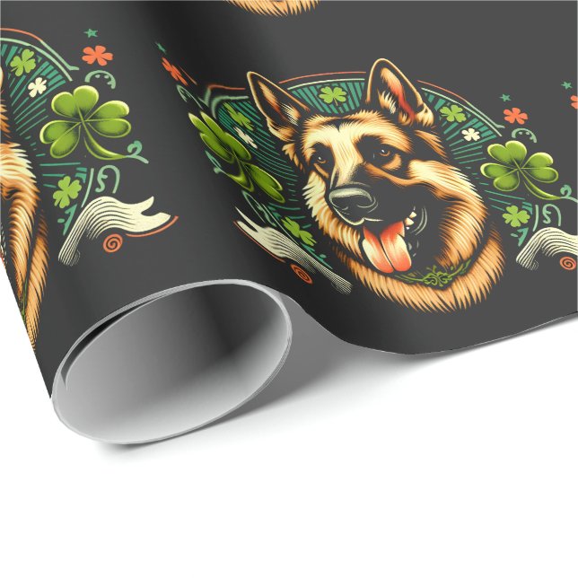 German Shepherd St Patrick's Day Shepherd Dog Gift Wrapping Paper (Roll Corner)