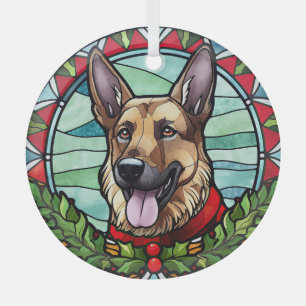 German Shepherd Stained Glass Christmas Tree Decoration