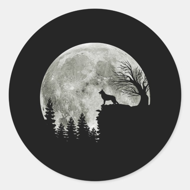  German Shepherd Standing On Mountain Halloween Classic Round Sticker (Front)