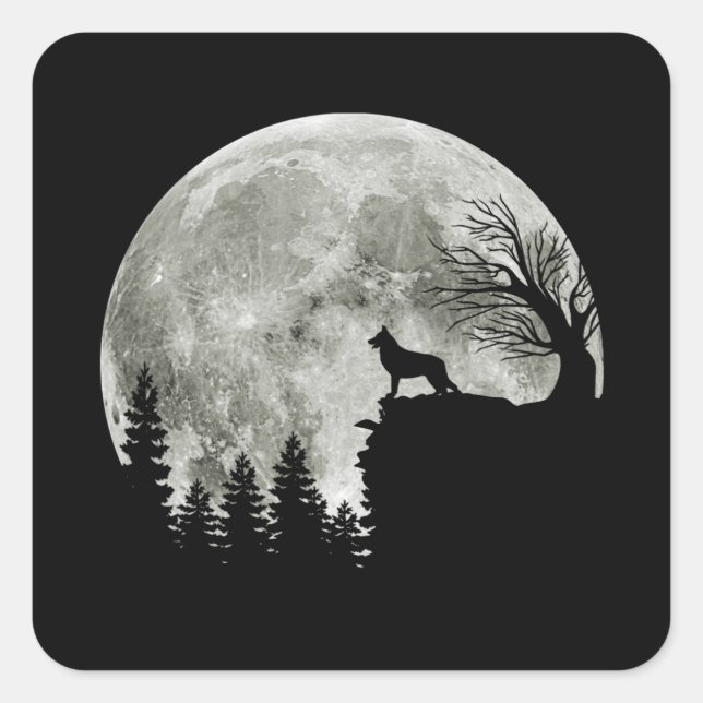  German Shepherd Standing On Mountain Halloween Square Sticker (Front)