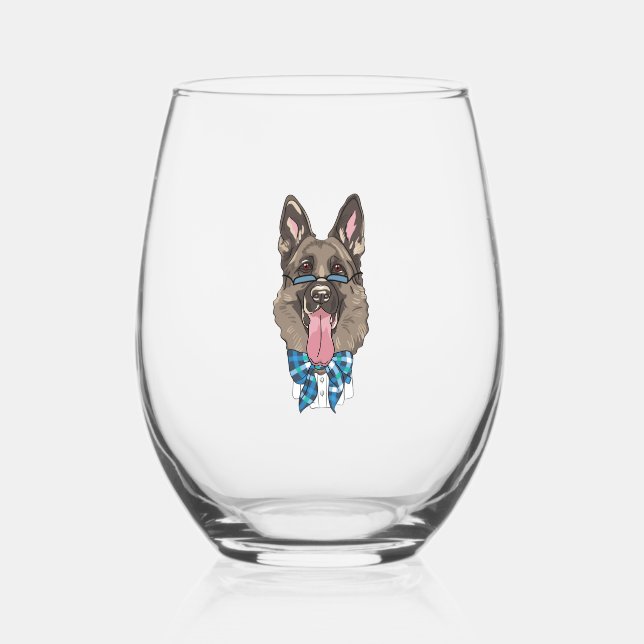 German Shepherd   Stemless Wine Glass (Front)