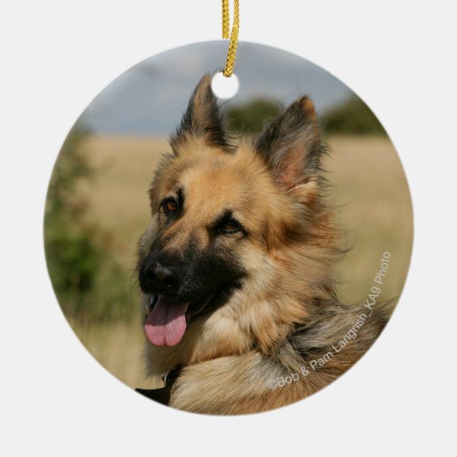 German Shepherd Sticking Tongue Out Ceramic Ornament (Front)