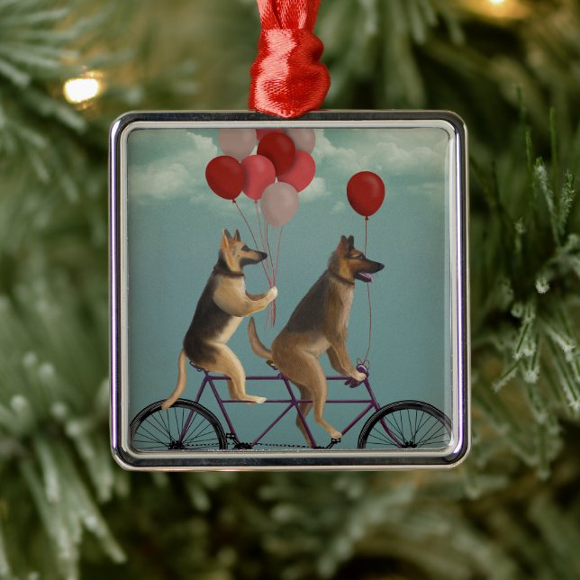 German Shepherd Tandem Metal Ornament (Tree)