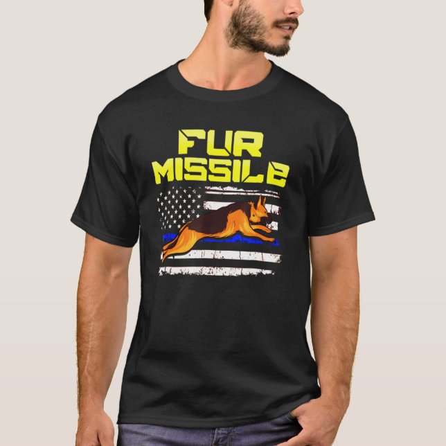 German Shepherd Thin Blue Line Flag Fur Missile T-Shirt (Front)