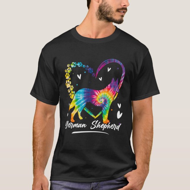 German Shepherd Tie Dye Rainbow Dog T-Shirt (Front)