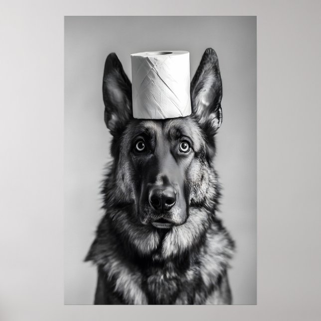 German Shepherd Toilet Paper Roll, Funny Bathroom Poster (Front)