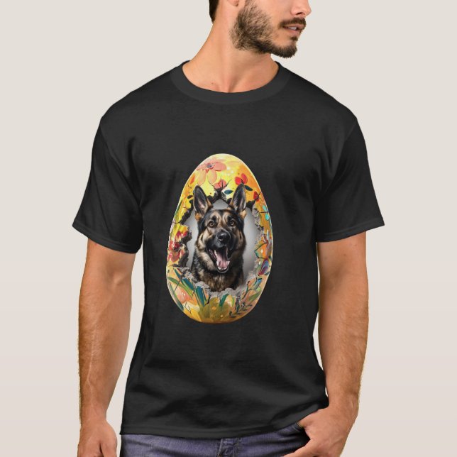 German Shepherd Torn Easter Egg Funny Dog Easter D T-Shirt (Front)