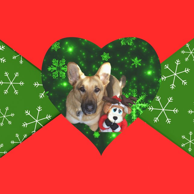 German Shepherd, Toy Reindeer, Green Snowflakes Heart Sticker (German Shepherd, Toy Reindeer, Green Snowflakes Heart Sticker)