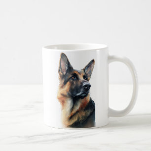 German shepherd turns his head watercolor coffee mug