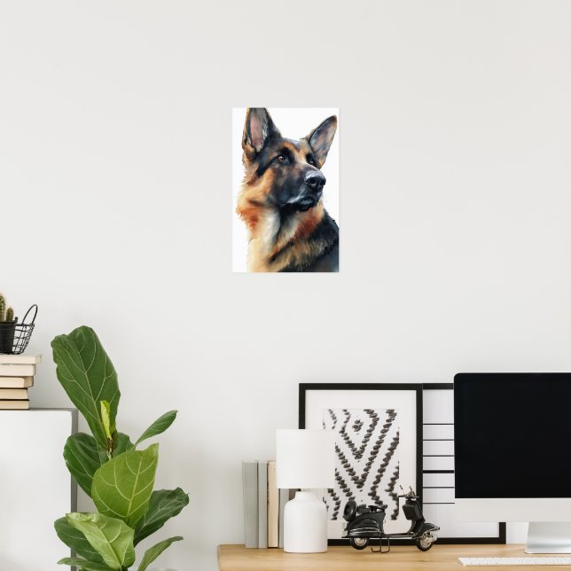 German shepherd turns his head watercolor poster (Home Office)