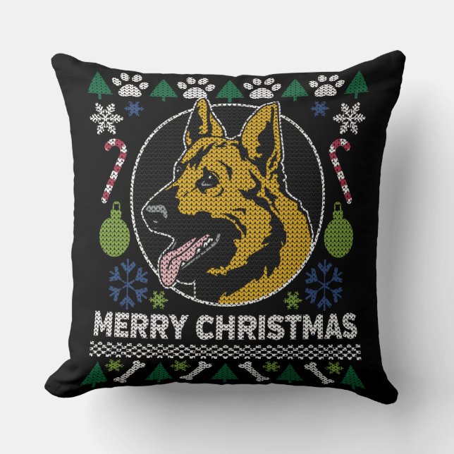 German Shepherd Ugly Christmas Sweater Dog Design Cushion (Front)
