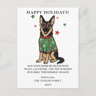 German Shepherd Ugly Sweater Candy Cane Glasses Holiday Postcard