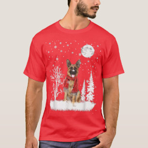 German Shepherd Under Moonlight Snow Christmas Paj T-Shirt
