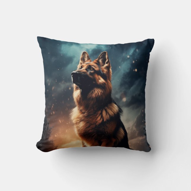 German Shepherd Under Stormy Sky Cushion (Front)