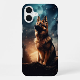 German Shepherd Under Stormy Sky iPhone 16 Plus Case