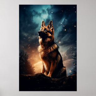 German Shepherd Under Stormy Sky Poster