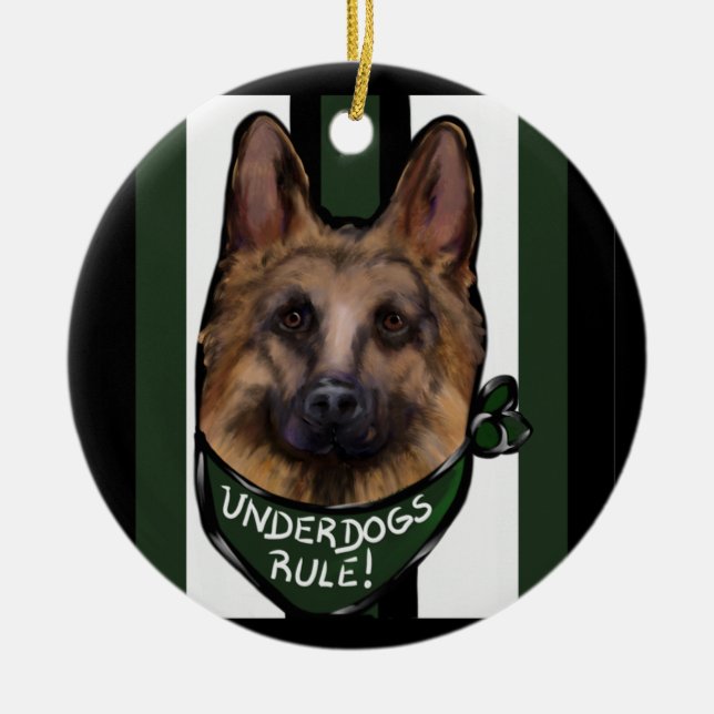 German Shepherd Underdog Ceramic Ornament (Front)