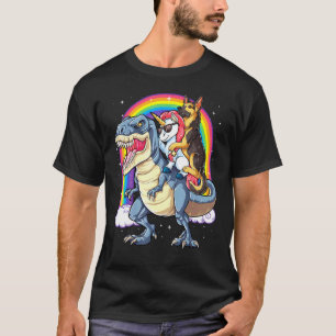 German Shepherd Unicorn Dinosaur Rex Girls Rainbow T-Shirt