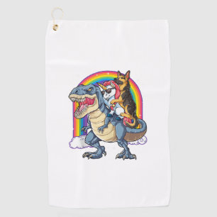 German Shepherd Unicorn Dinosaur T rex Funny Rainb Golf Towel