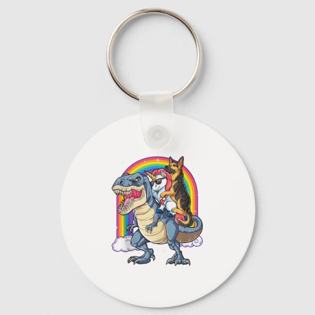 German Shepherd Unicorn Dinosaur T rex Funny Rainb Key Ring (Front)