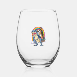 German Shepherd Unicorn Dinosaur T rex Funny Rainb Stemless Wine Glass
