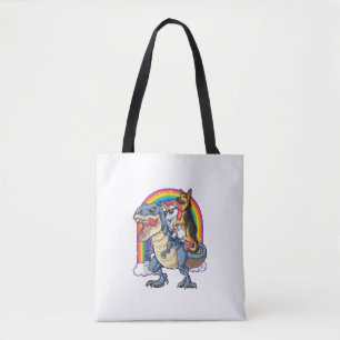 German Shepherd Unicorn Dinosaur T rex Funny Rainb Tote Bag