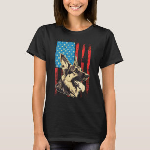 German Shepherd USA American Flag 4th of July Grun T-Shirt