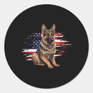 German Shepherd Usa Flag 4th Of July Dog Dad Fathe Classic Round Sticker