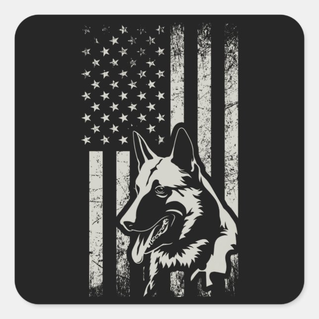 German Shepherd USA Flag American Patriot Gift Square Sticker (Front)