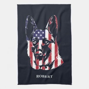 German Shepherd USA Flag Custom Tea Towel