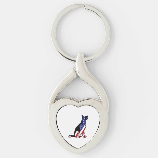 German Shepherd Usa Flag Patriotic Dog  Key Ring (Front)
