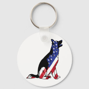 German Shepherd Usa Flag Patriotic Dog Key Ring