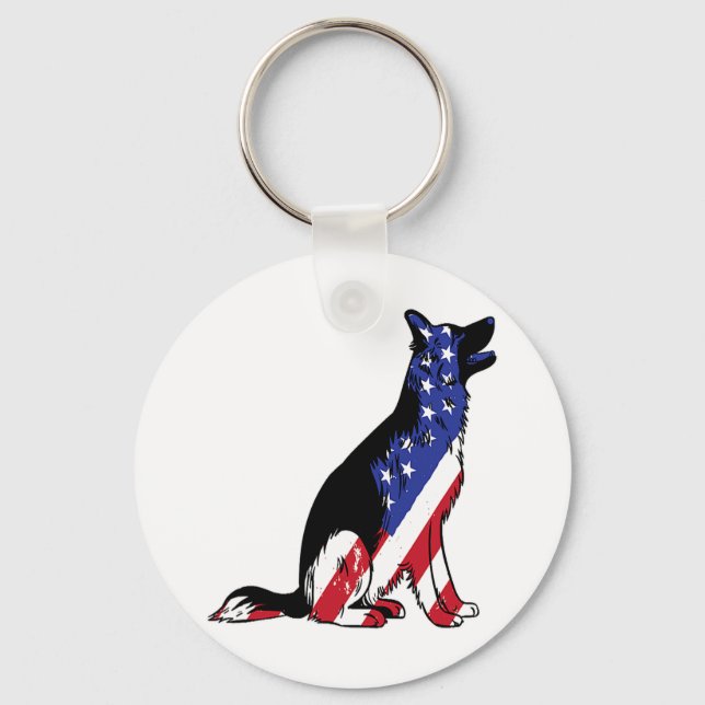 German Shepherd Usa Flag Patriotic Dog  Key Ring (Front)
