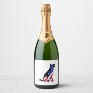 German Shepherd Usa Flag Patriotic Dog  Sparkling Wine Label