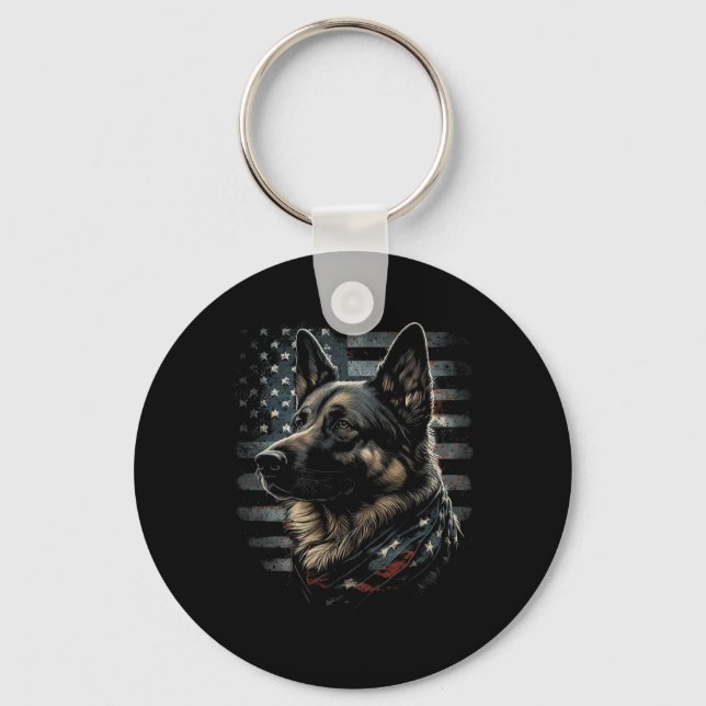 German Shepherd Usa Flag Patriotic Shepherd  Key Ring (Front)