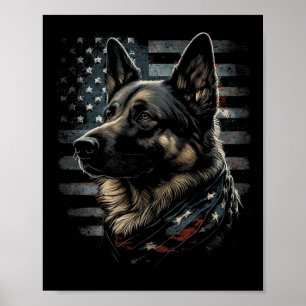 German Shepherd Usa Flag Patriotic Shepherd Poster