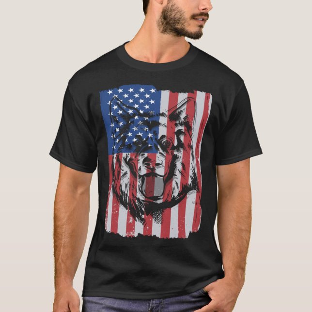 German Shepherd USA Merica Flag Retro T-Shirt (Front)