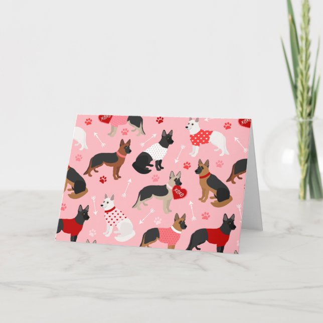 German Shepherd Valentine Pattern Holiday Card (Front)