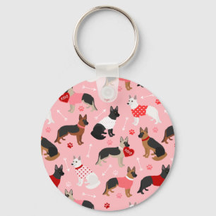 German Shepherd Valentine Pattern Key Ring