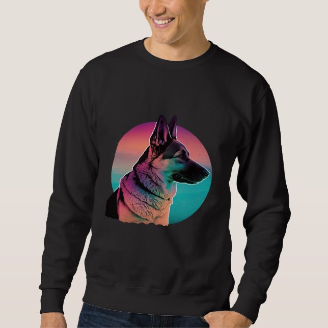 German Shepherd Vaporwave Retrowave Aesthetic Sweatshirt (Front)
