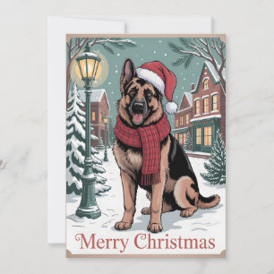 German Shepherd vintage Christmas Holiday Card