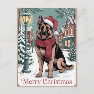 German Shepherd vintage Christmas Postcard