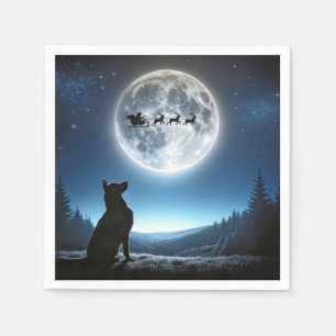 German Shepherd Watching Santa Claus and Reindeer Napkin