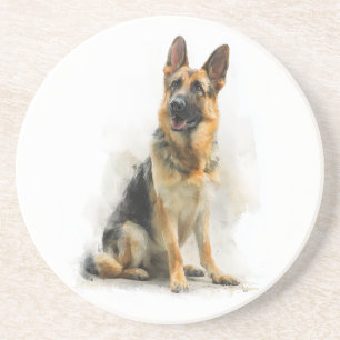 German Shepherd Watercolor Art Coaster