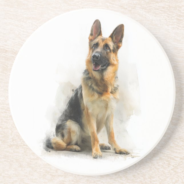 German Shepherd Watercolor Art Coaster (Front)