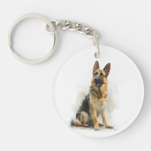 German Shepherd Watercolor Art Key Ring