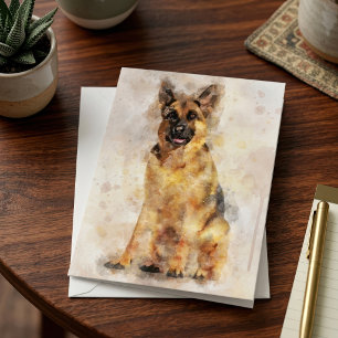 German Shepherd Watercolor Dog Portrait Art Thank You Card